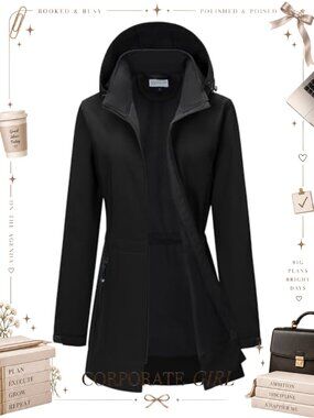 Women's Waterproof Softshell Long Rain Jacket Fleece Lined Hooded Windbreaker